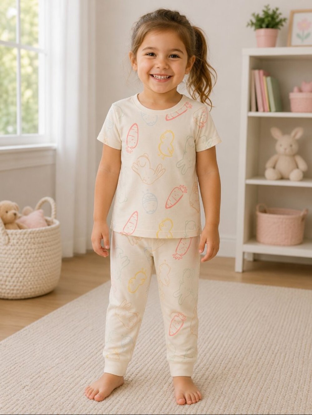 NWT - Carters Toddler Girls Easter Bunny 2 pc Pajamas Short Sleeve Top/Pant Set